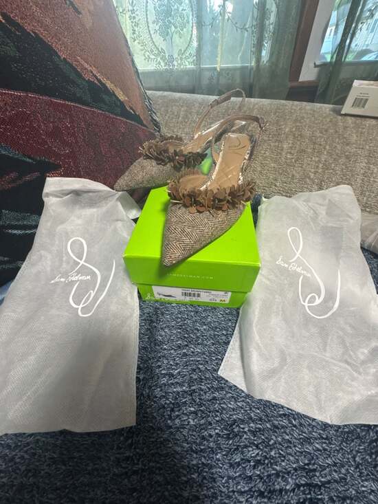 Sam Edelman Shoes - Sam Edelman Trent Brown Fabric Slingback Kitten Heel Pumps